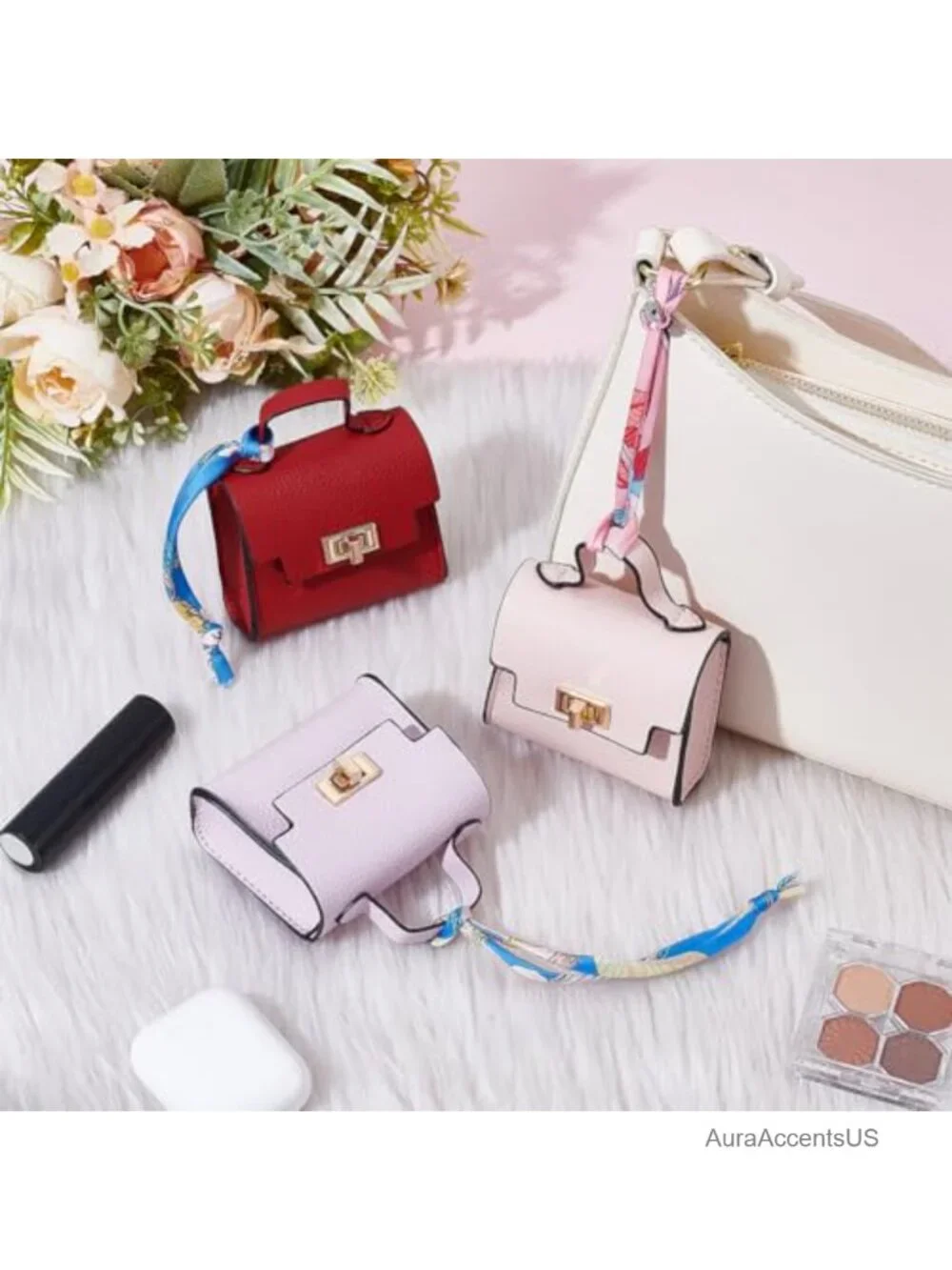 Set of 3 PU Leather Backpack Keychain Coin Purses with Twist Lock